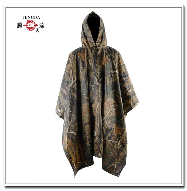 Waterproof Polyester Woodland Military Rain Poncho