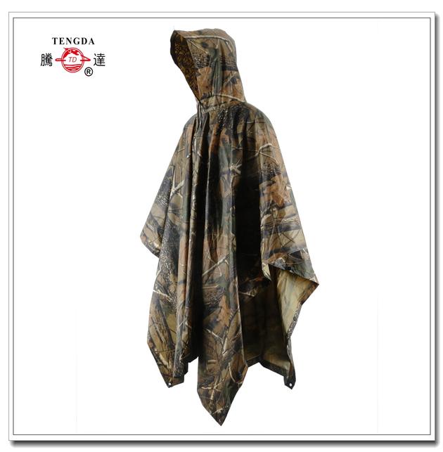 Waterproof Polyester Woodland Military Rain Poncho