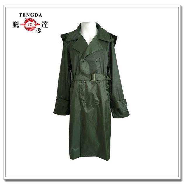 military green fashionable women long rainwear with belt