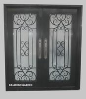 Arch top square top wrought iron entry door