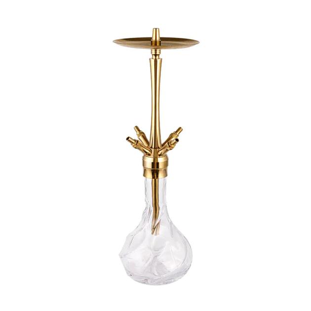 Patterned Transparent Glass Golden Four-Hole Stainless Steel Hookah 64cm