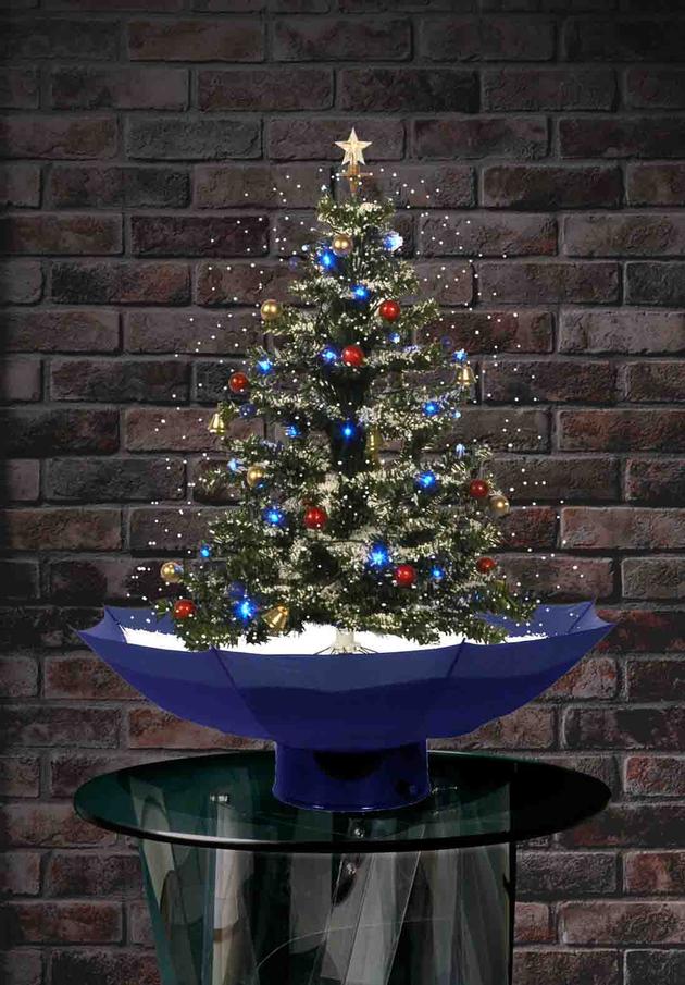 Snowing Christmas Tree with Umbrella-Shaped Base 