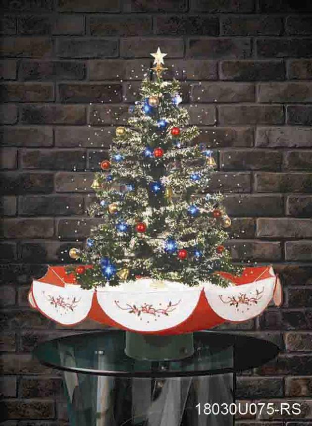 Snowing Christmas Tree with Umbrella-Shaped Base with Red Skirt 