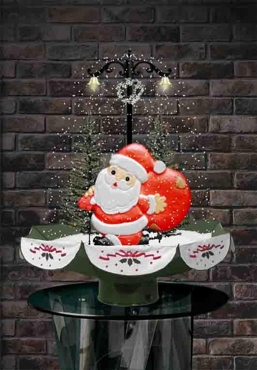 Snowing Santa Claus with Umbrella-Shaped Base with Green Skirt