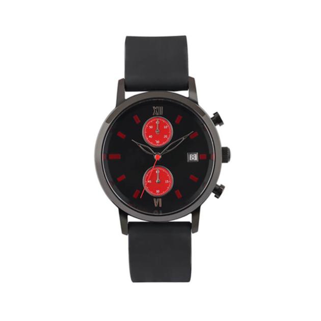 RED DIAL QUARTZ BLACK LEATHER WATCH STRAP