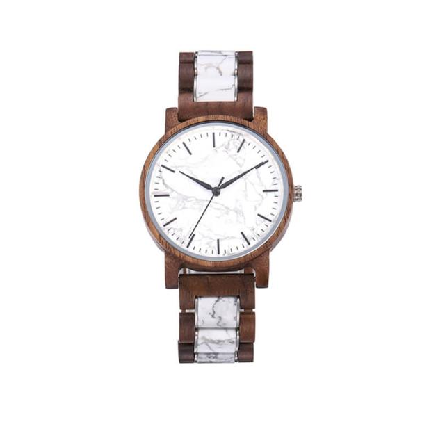 MINIMALIST QUARTZ WOOD AND MARBLE WATCH