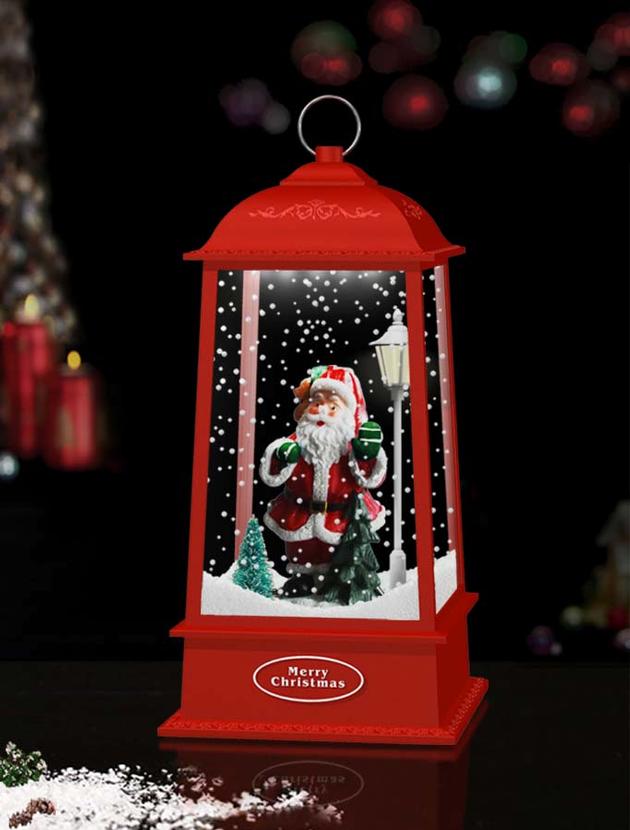 Tabletop Snowing Lantern with Santa Claus inside 
