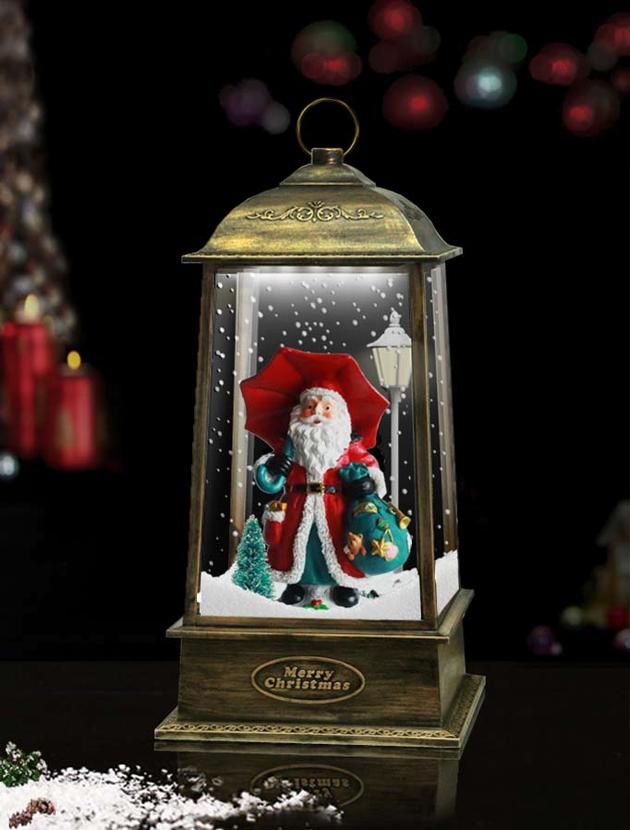 Tabletop Snowing Lantern with Santa Claus inside