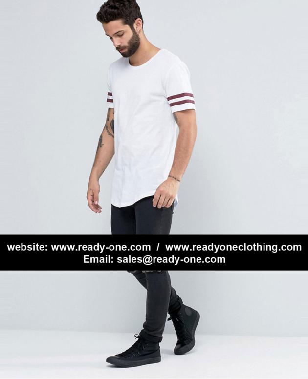 Longline T Shirt With Arm Stripes