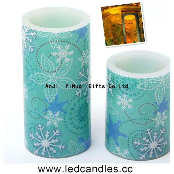 Snowflake Pattern Battery Operated Flameless LED candle Wax Pillar