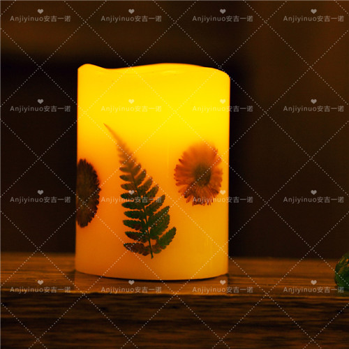 Flameless Wax Led Pillar Candle With Dry Flowers