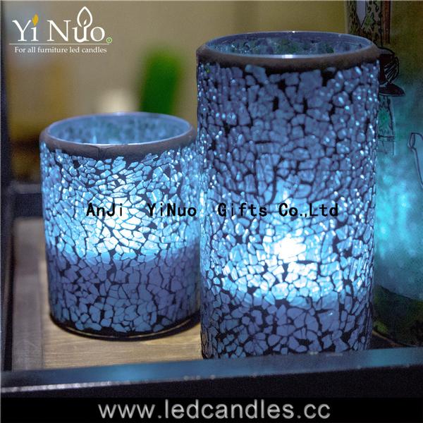 blue Mosaic Glass Timer Flameless led Candle
