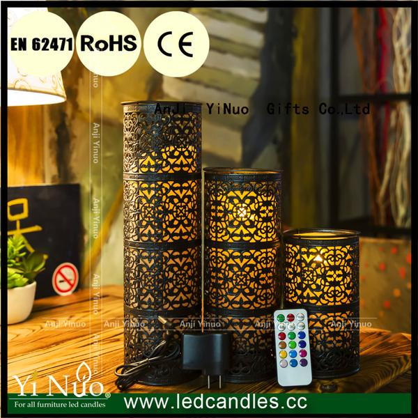 .Set of 3 Outdoor Decorative Metal Lanterns with LED Candles