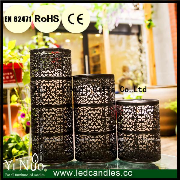 Tall black Boston Warehouse Hurricane Pierced Geometric Design Metal Candle Holder