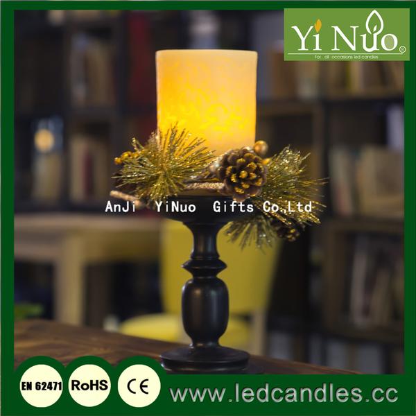 Artificial Christmas Rings with Holly & Frosted Pine cone Candle holder