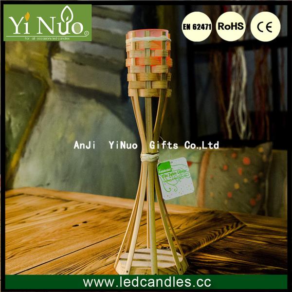 Bamboo candle holder+ flameless led color changing candle with remote