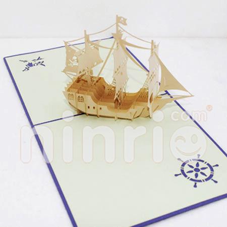 White pirate ship 3d pop-up card