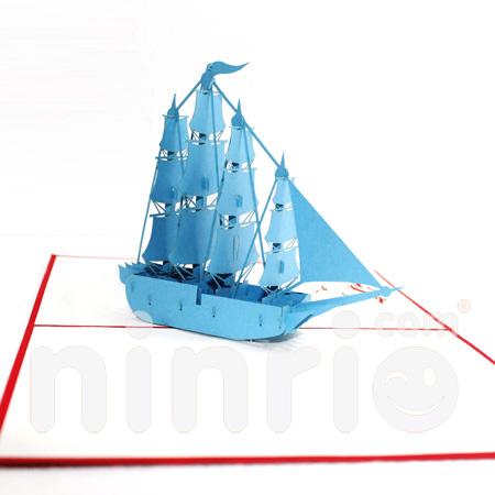 Blue sailing boat 3d pop-up card