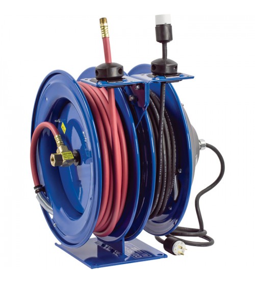 Coxreels Combo Air and Electric Hose Reel - With Fluorescent Angle Light and 3/8in. x 50ft. PVC Hose