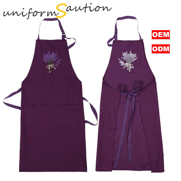 Custom quality cotton embroidered bib apron with pockets