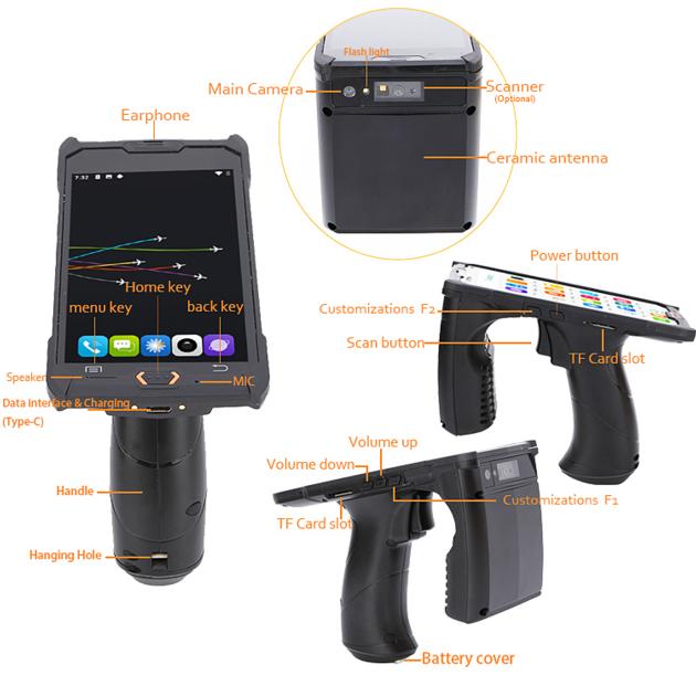 5 inch PDA&Handheld HIDON android 9 Octa core with NFC and 2D Barcode scanner and UHF RFID