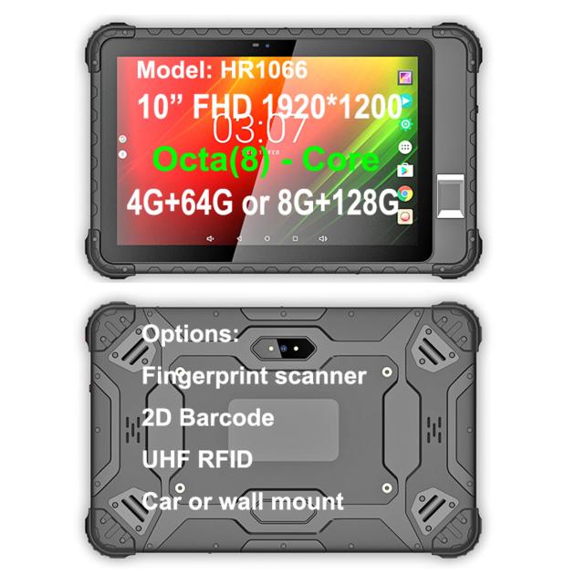 10.1 inch android11 rugged tablets with GMS NFC with optional FBI fingerprint 2D Barcode scanner