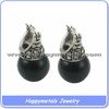antique silver stud earrings with pearl ball E3255
