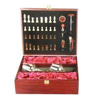 wooden accessories box with chess and 2 glass