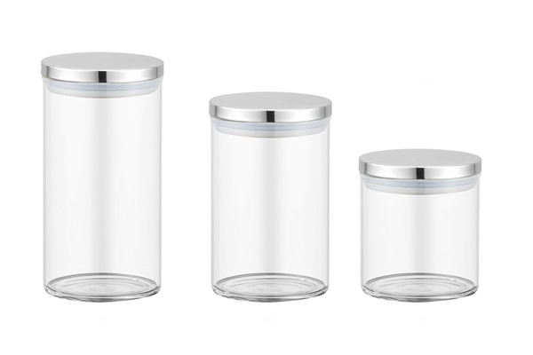 M014 China High quality borosilicate glass canister, stainless steel lid canister OEM Manufacturer