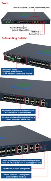 8port GPON OLT SGL1008 Dual Power