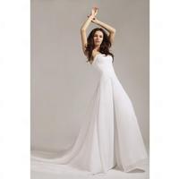 A-line/ Princess Strapless Cathedral Train Chiffon Over Satin Wedding Dress With Ruched Waist (HSX12