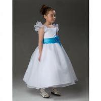 A-line Square Ankle-length Satin Organza Flower Girl Dress (HSX460)