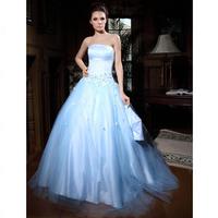 2010 style Ball Gown Strapless Sleeveless Floor-length Satin/ Organza Prom Dress (FSM0477)