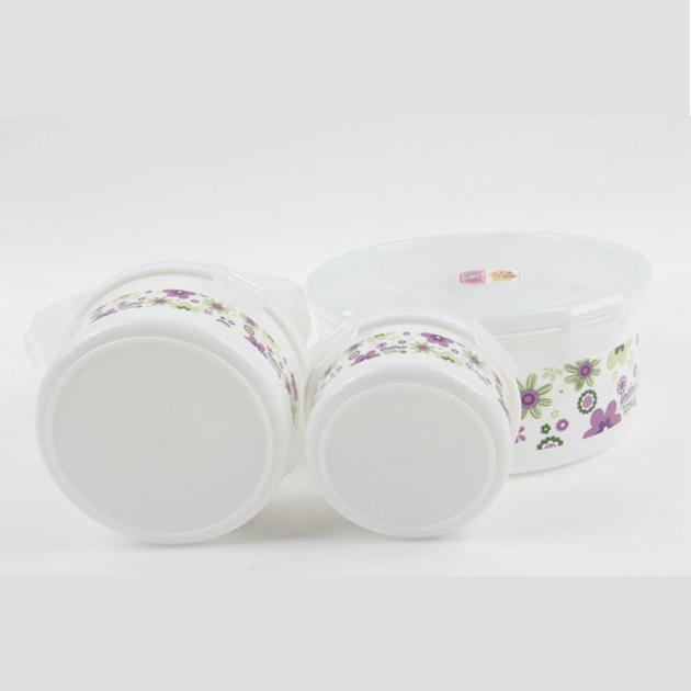 A-4PC Round Snap Button Cover Color Printing Plastic Crisper Lunch Box Set	