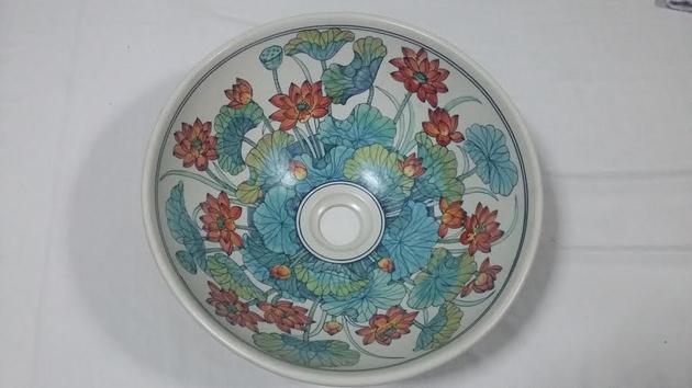 Water lotus hand painted porcelain basin.