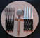 pizza cutter & knife &fork & board