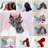 01Y Rabbit Fur Scarves Rabbit Fur Scarf Rabbit Fur Shawl With Flowers Fur 7 Colors 7 Piece/Lot