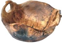 Uniquely Hand Carved Wooden Medium Flat Cut Bowl With Two Handles