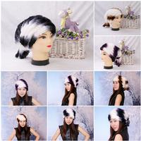31Y Women's Fur Hat Rex Rabbit Fur Hat Fur Cap Rex Rabbit Fur Headgear Fur Chapeau Gradien 3 Colors