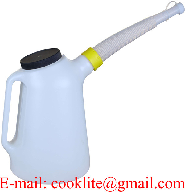 5 Litres Plastic Pouring Pitcher Natural Polyethylene (HDPE) Oil Measuring Jug with Flexible Hose