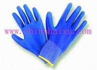 blue polyester with nitrile coated safety gloves
