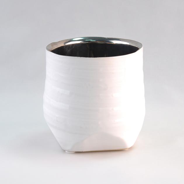 Home decoration silver inside ceramic candle holder