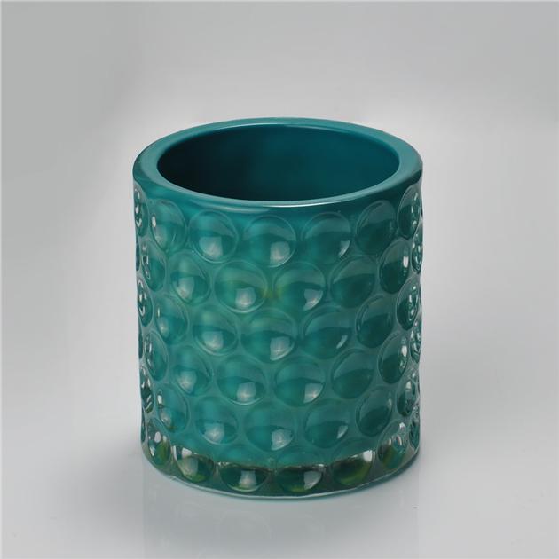 Cylinder sprayed color hobnail glass candle holder