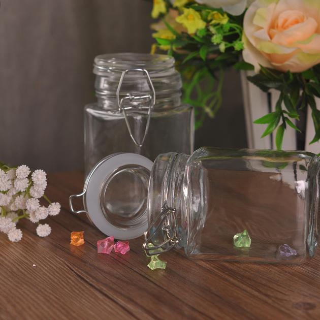 Airtight Square Food Storage  Glass Jar with Seal Metal Clip