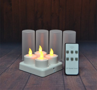 New 4pcs/set Rechargeable Flameless LED Tealight Candle Light with Frosted Holder Remote Based on UK