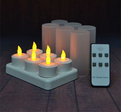 6Pcs LED Rechargeable Tealight Candle with Charging Base Frosted Holder with Remote Control for Chri