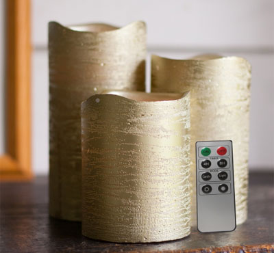 Battery Operated Gold Metallic Wax Led Candles With Rustic Golden And Silver Color
