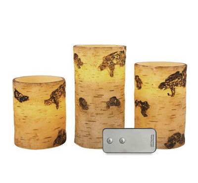 Remote Ready Amazing Flameless Candle Birch Bark Triple Timer