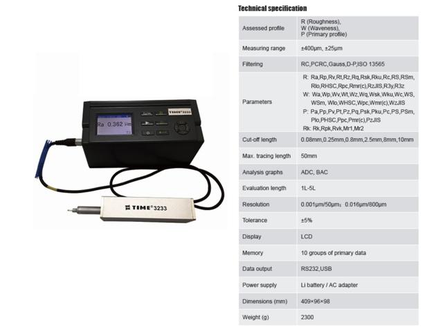 Surface Roughness Waveness Tester Profilometer TIME¬3233 for 90 Angle Measurement