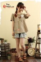 2013 Mori girl embroidery short sleeve blouse